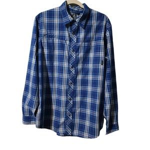 Eddie Bauer First Ascent Pearl Snap Button Up Shirt Men's Large Blue Plaid Large
